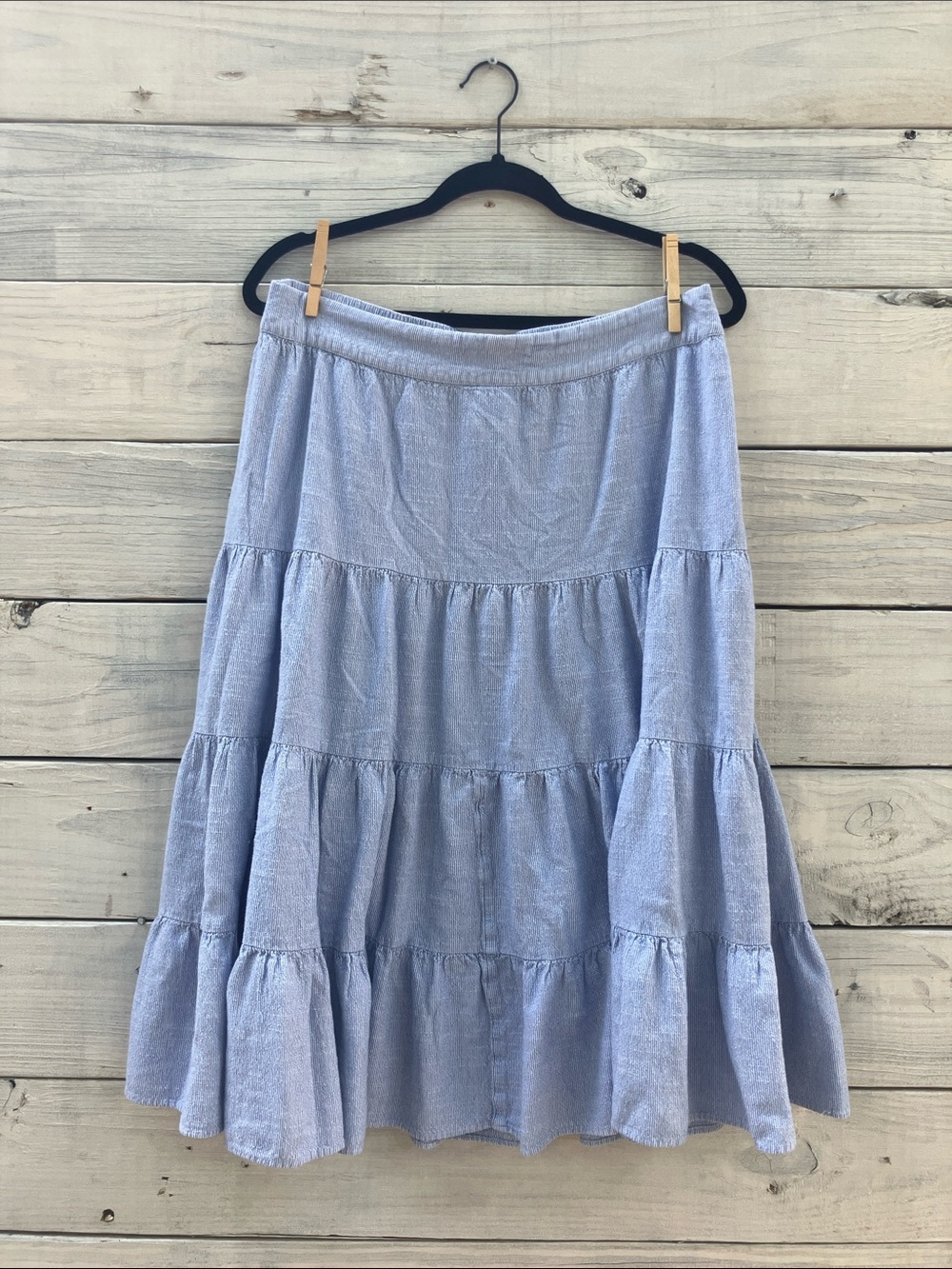 Lauren Conrad Light Blue Striped Tiered Skirt Large Feminine Cottagecore Neutral